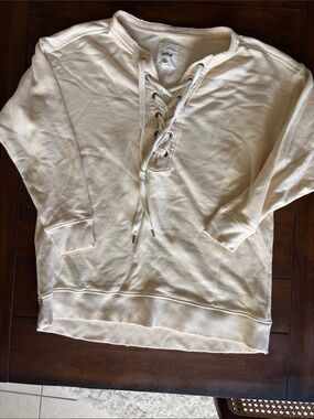 Aerie cream lace up sweatshirt xs